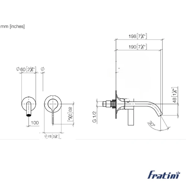 vòi chậu rửa mặt âm tường Fratini 39041614