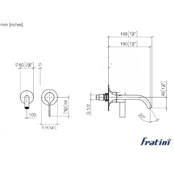 vòi chậu rửa mặt âm tường Fratini 39041617GL